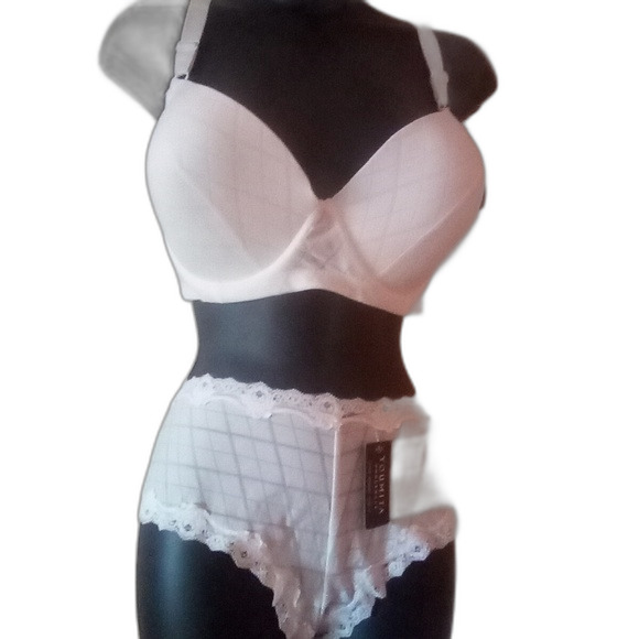 Youmita White Jacquard 40DD Push Up Bra/1XHipster - Picture 10 of 12